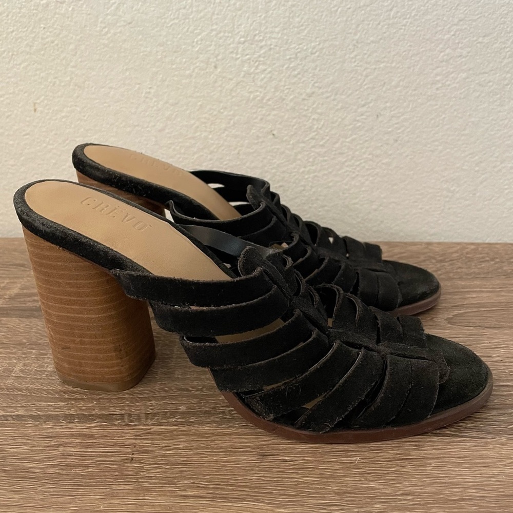NEW Crevo Hazelle Black Suede Block Heel Sandal, Size 6.5
